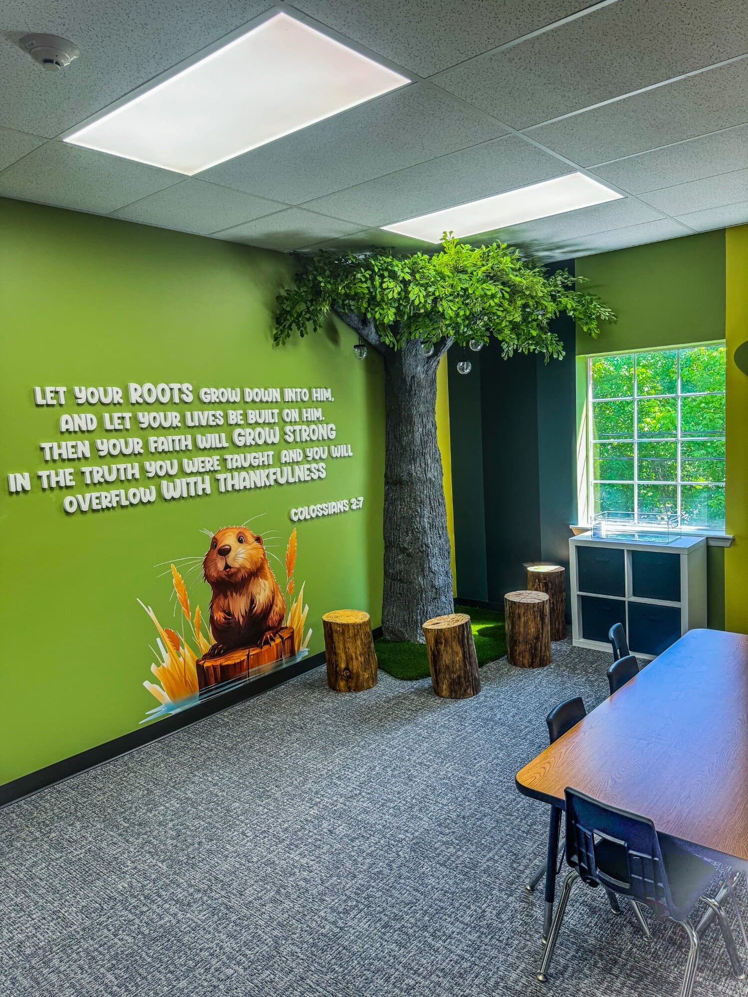 Faith Roots sculptural tree classroom environment