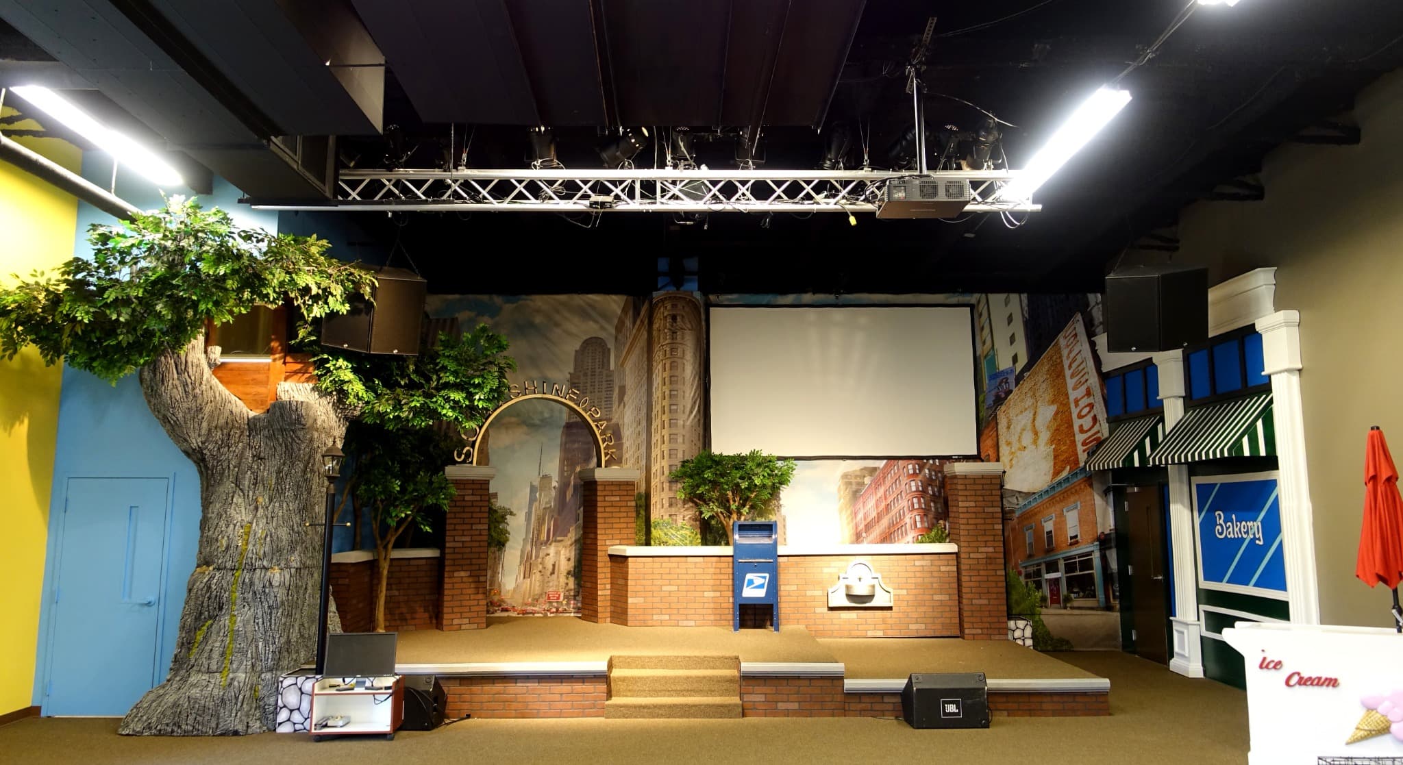 Pleasant Garden city street stage environment