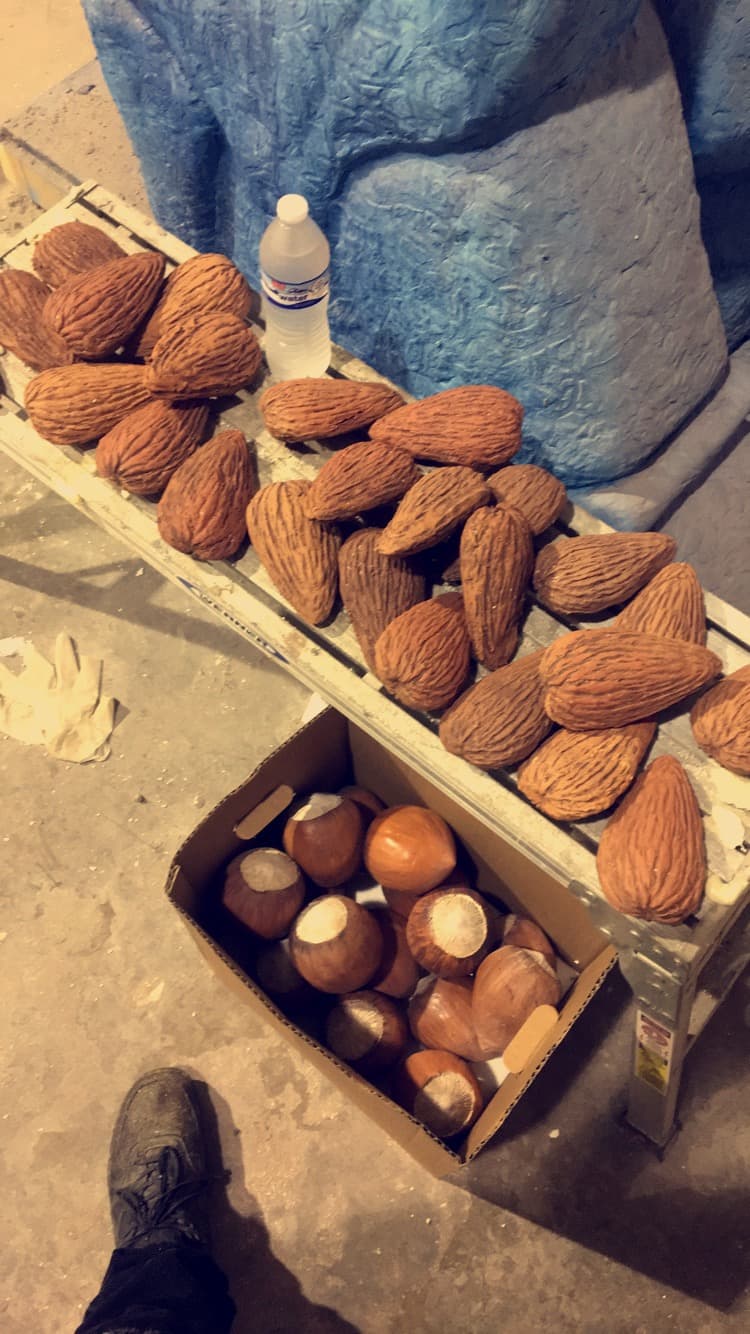 Hand-fabricated nut props in process