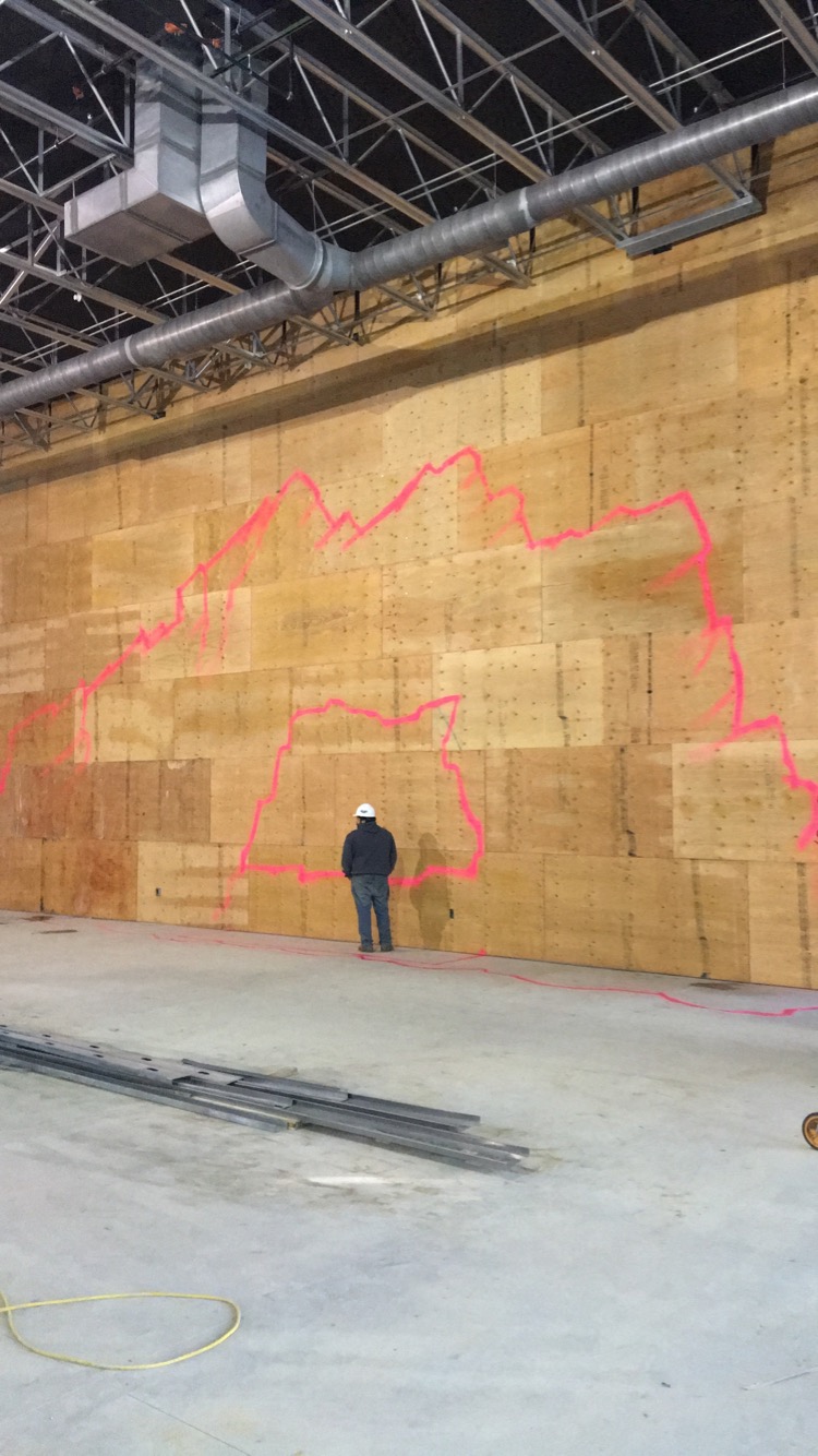 Full-scale wall layout for the rock feature