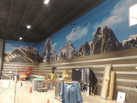 Mountain mural wrapping the Zeigler Motorsports showroom